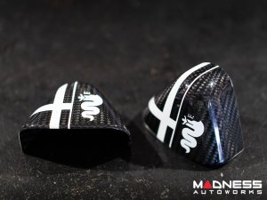 Alfa Romeo 4C Carbon Fiber Upper Safety Belt Ring Cover - White Alfa Flag Theme